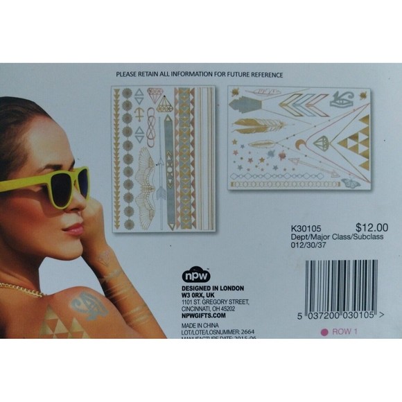 Women Lady Metallic gold silver color boho arm Body Temporary Tattoo Sticker Art - Picture 6 of 7